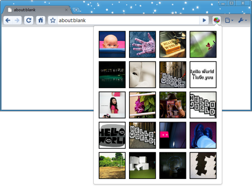 a popup with a grid of images related to HELLO WORLD