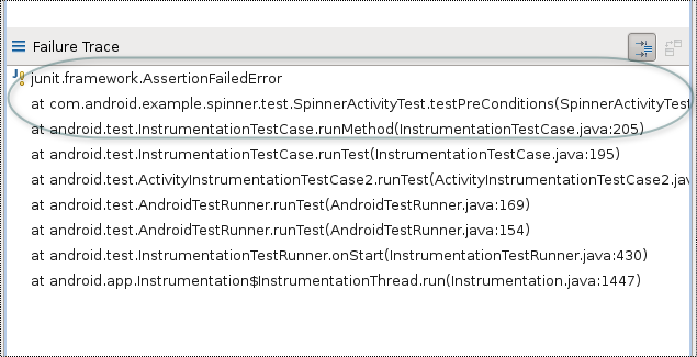 The JUnit failure trace